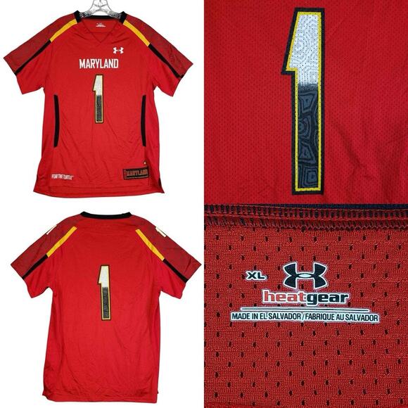 Maryland Terrapins Under Armour Red Football Jersey Men’s Size XL Heatgear - Picture 1 of 13